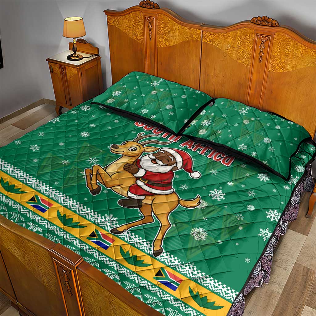 South Africa Christmas Quilt Bed Set Santa Reindeer and Africa Map - Wonder Print Shop