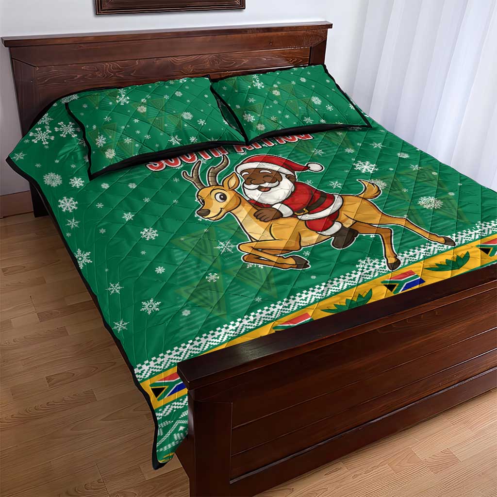 South Africa Christmas Quilt Bed Set Santa Reindeer and Africa Map - Wonder Print Shop