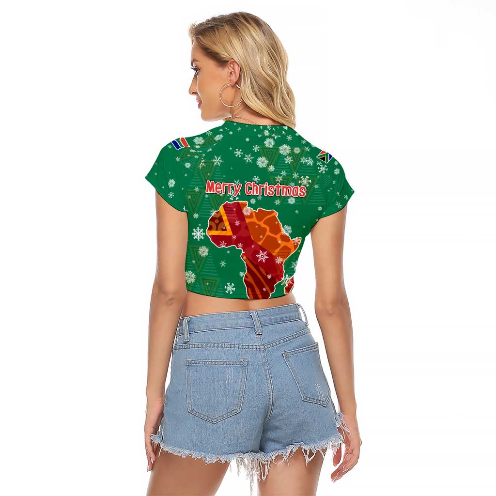 South Africa Christmas Raglan Cropped T Shirt Santa Reindeer and Africa Map - Wonder Print Shop