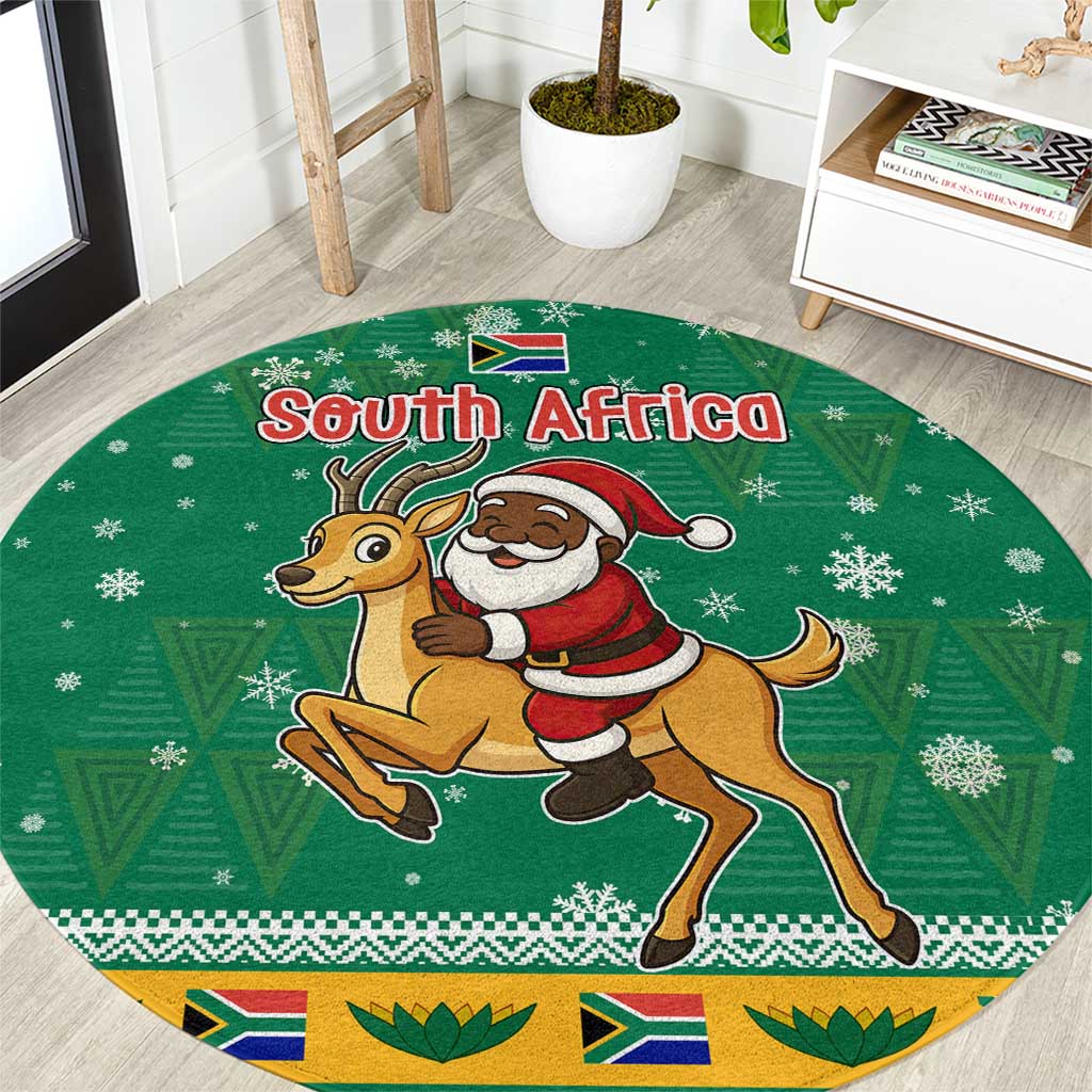 South Africa Christmas Round Carpet Santa Reindeer and Africa Map - Wonder Print Shop