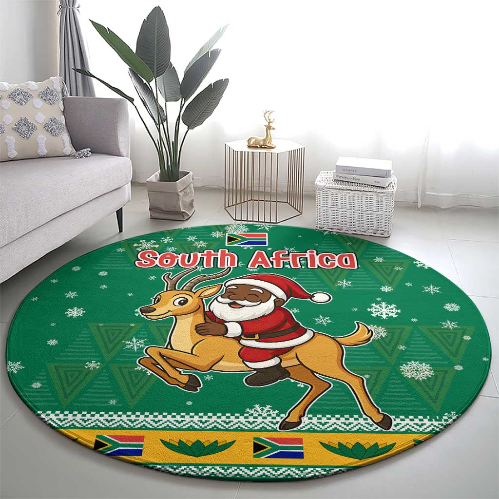 South Africa Christmas Round Carpet Santa Reindeer and Africa Map - Wonder Print Shop
