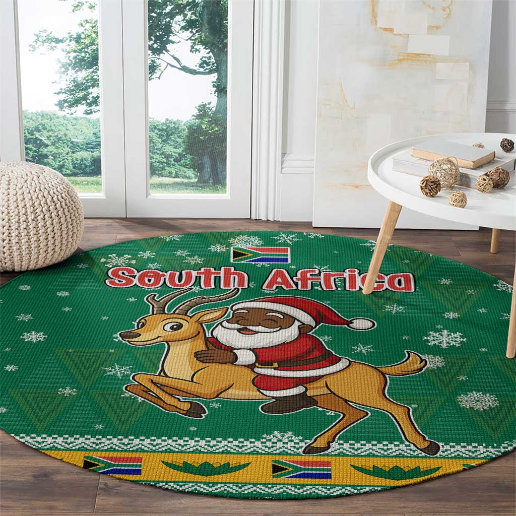 South Africa Christmas Round Carpet Santa Reindeer and Africa Map - Wonder Print Shop