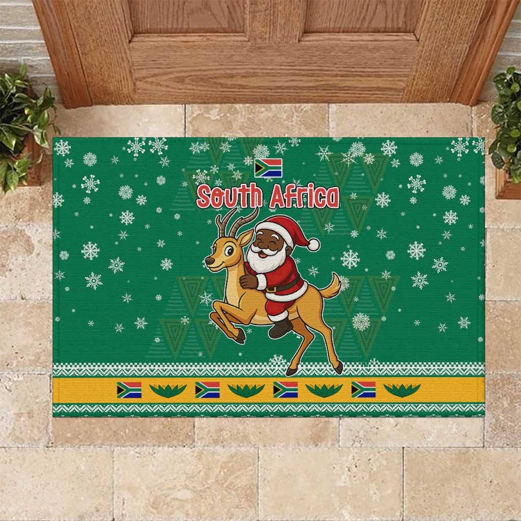 South Africa Christmas Rubber Doormat Santa Reindeer and Africa Map - Wonder Print Shop