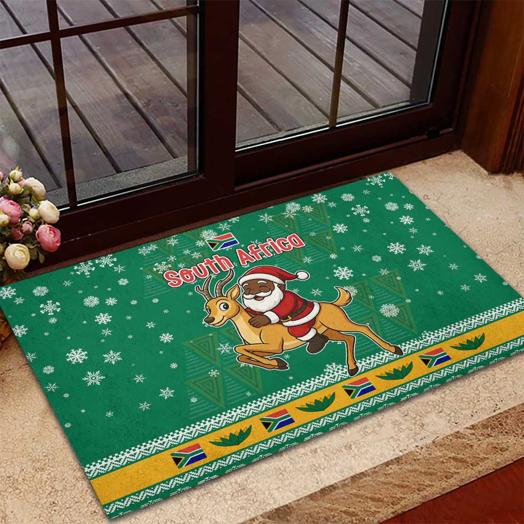 South Africa Christmas Rubber Doormat Santa Reindeer and Africa Map - Wonder Print Shop