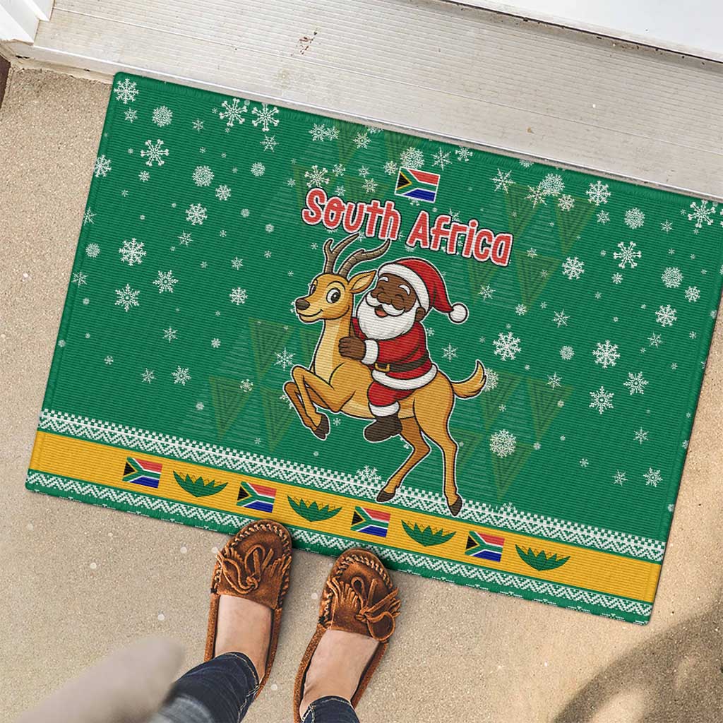 South Africa Christmas Rubber Doormat Santa Reindeer and Africa Map - Wonder Print Shop