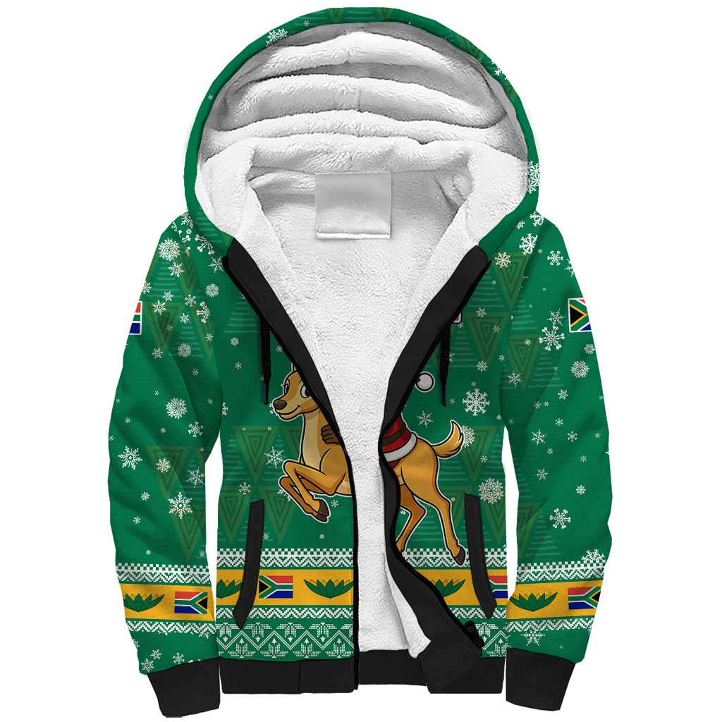 South Africa Christmas Sherpa Hoodie Santa Reindeer and Africa Map - Wonder Print Shop