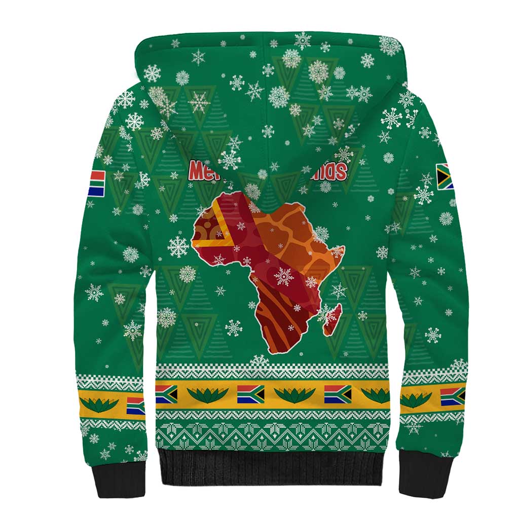 South Africa Christmas Sherpa Hoodie Santa Reindeer and Africa Map - Wonder Print Shop