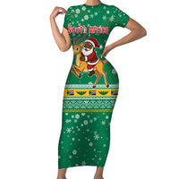 South Africa Christmas Short Sleeve Bodycon Dress Santa Reindeer and Africa Map - Wonder Print Shop