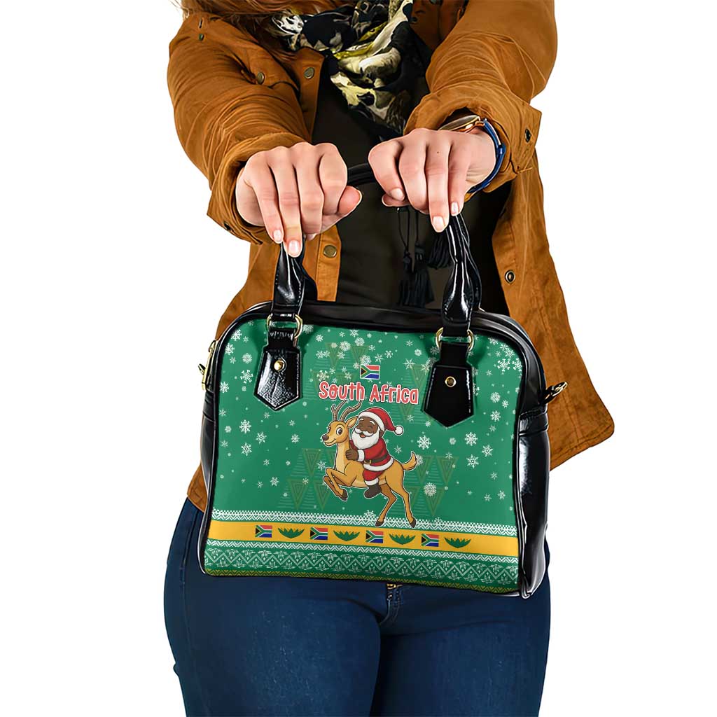 South Africa Christmas Shoulder Handbag Santa Reindeer and Africa Map - Wonder Print Shop