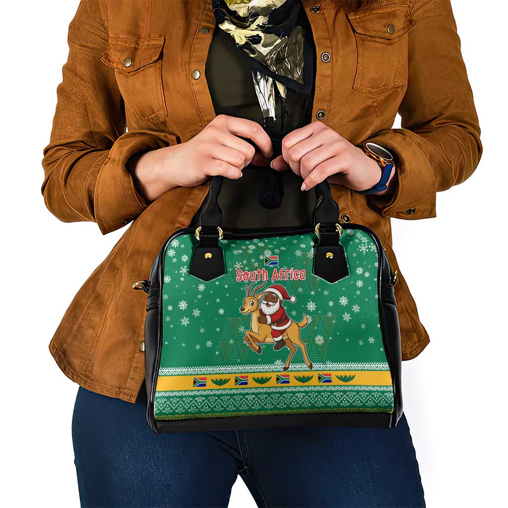 South Africa Christmas Shoulder Handbag Santa Reindeer and Africa Map - Wonder Print Shop