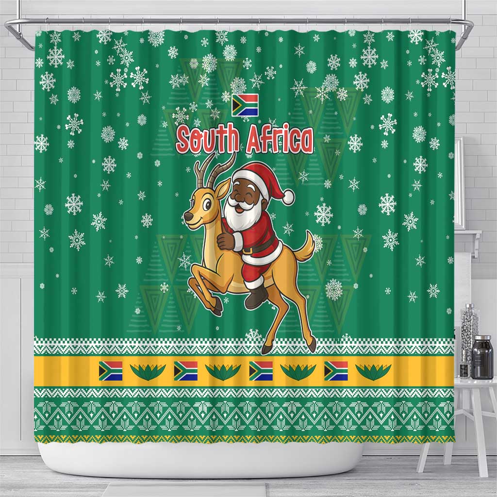 South Africa Christmas Shower Curtain Santa Reindeer and Africa Map - Wonder Print Shop