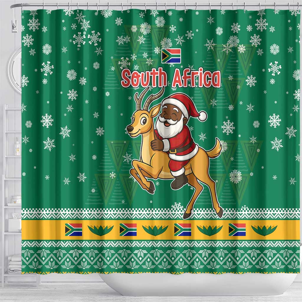 South Africa Christmas Shower Curtain Santa Reindeer and Africa Map - Wonder Print Shop