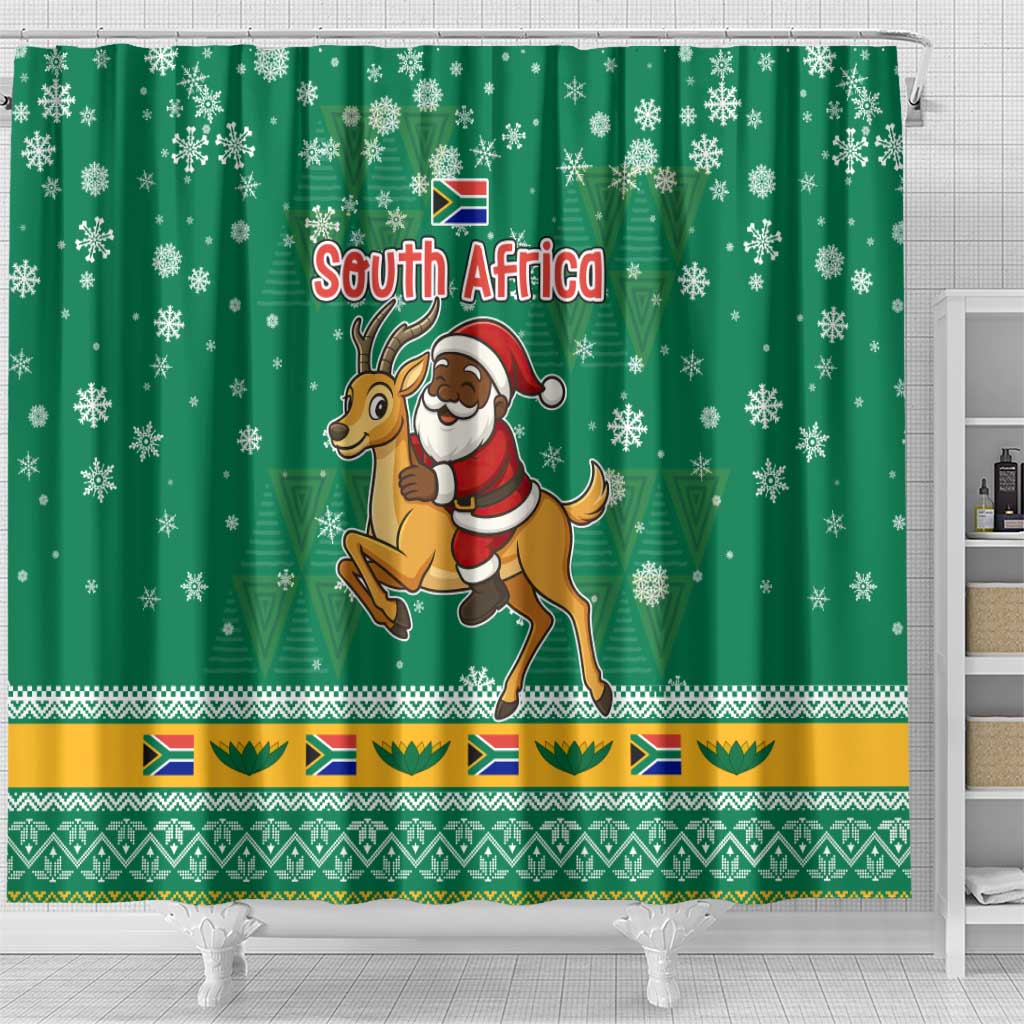South Africa Christmas Shower Curtain Santa Reindeer and Africa Map - Wonder Print Shop