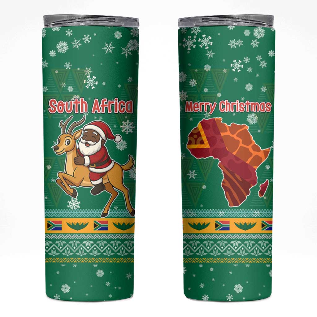 South Africa Christmas Skinny Tumbler Santa Reindeer and Africa Map - Wonder Print Shop