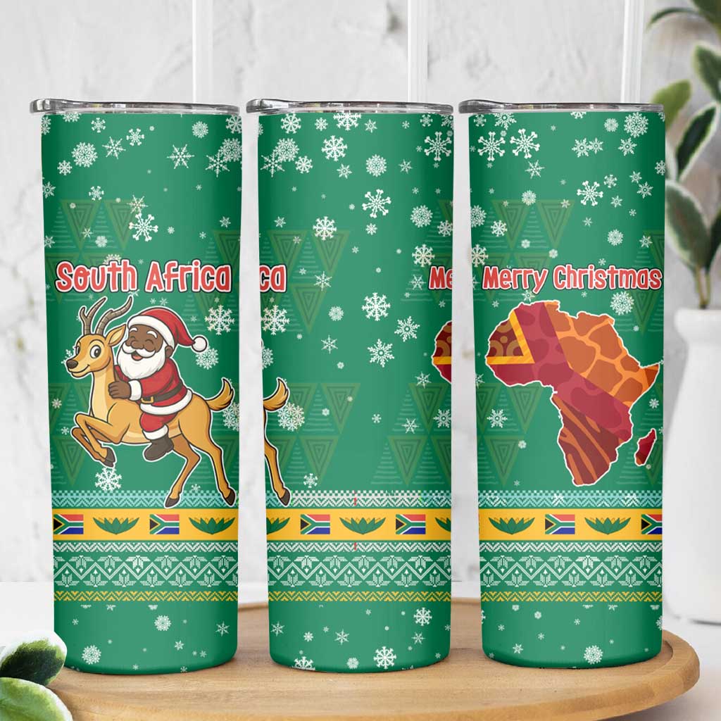 South Africa Christmas Skinny Tumbler Santa Reindeer and Africa Map - Wonder Print Shop