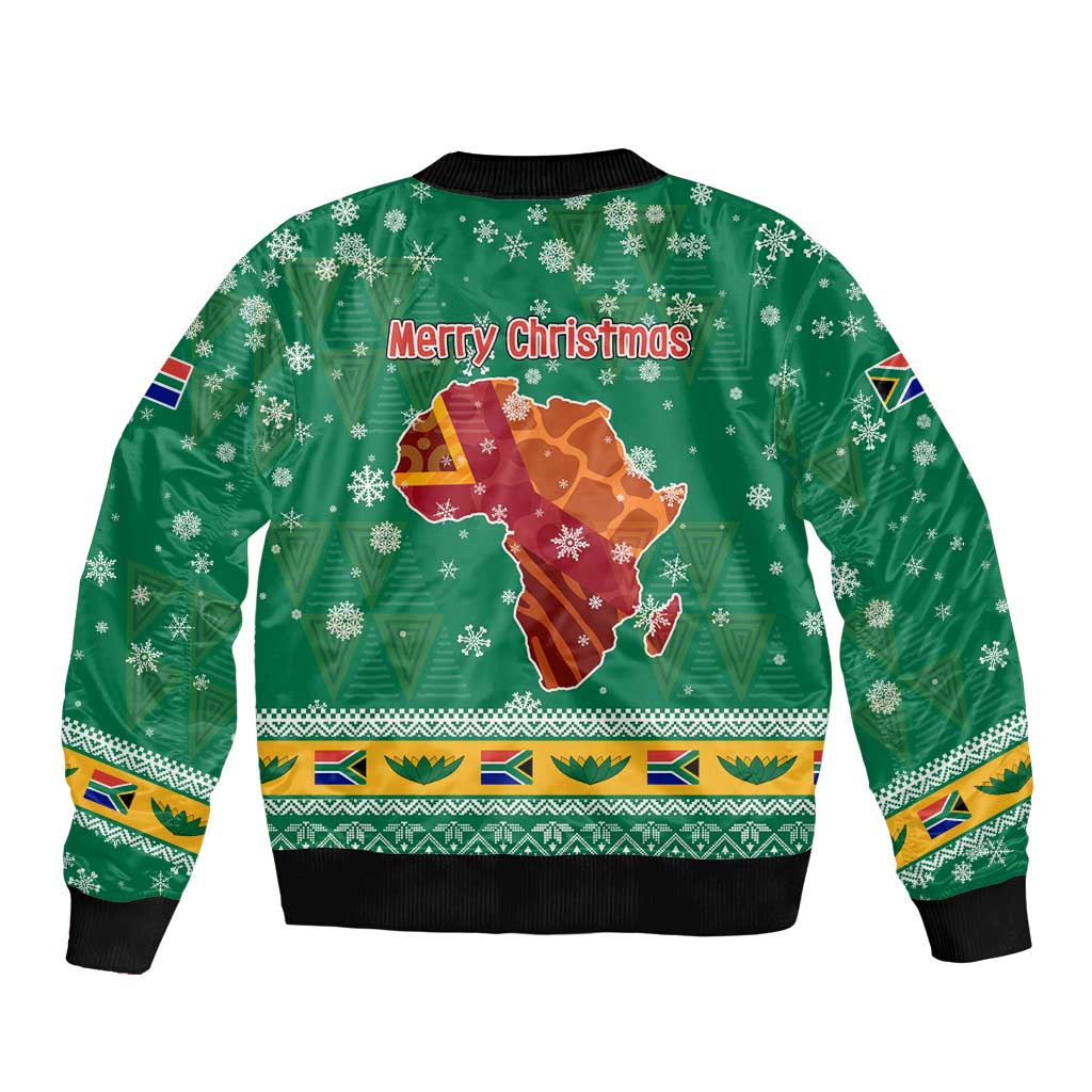 South Africa Christmas Sleeve Zip Bomber Jacket Santa Reindeer and Africa Map - Wonder Print Shop
