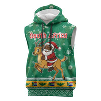 South Africa Christmas Sleeveless Hoodie Santa Reindeer and Africa Map - Wonder Print Shop