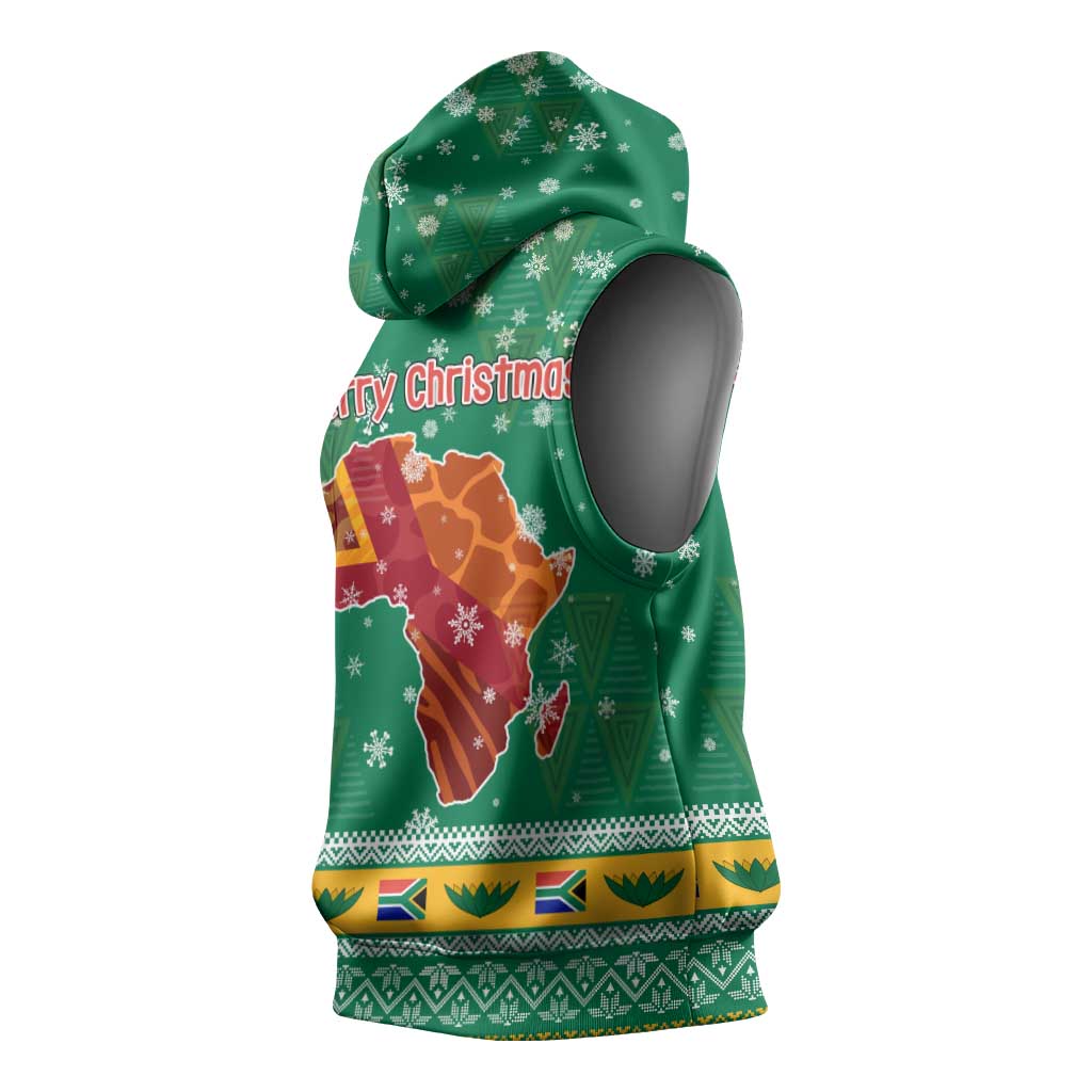 South Africa Christmas Sleeveless Hoodie Santa Reindeer and Africa Map - Wonder Print Shop