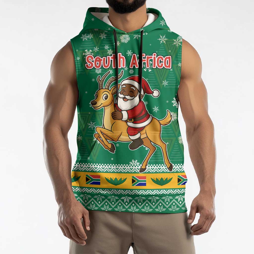 South Africa Christmas Sleeveless Hoodie Santa Reindeer and Africa Map - Wonder Print Shop