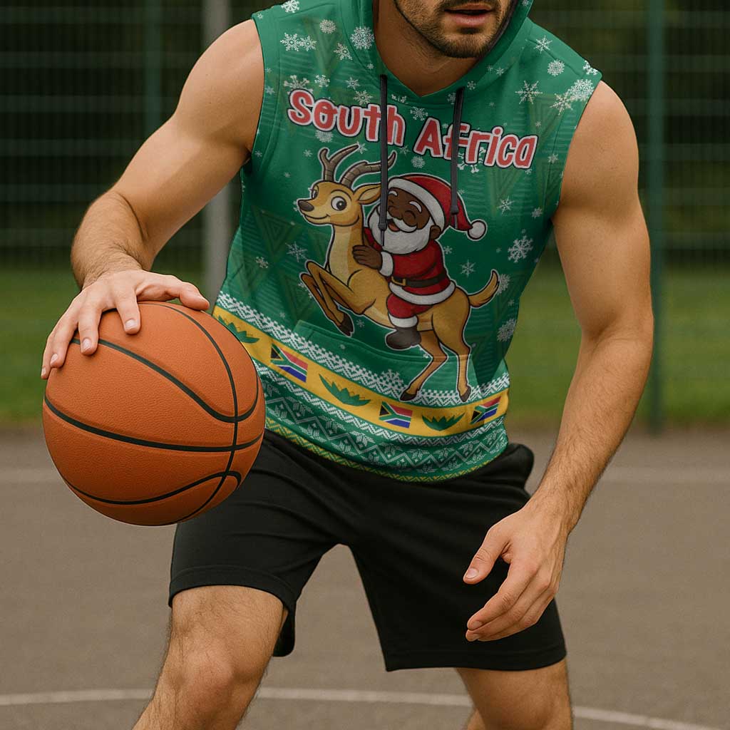 South Africa Christmas Sleeveless Hoodie Santa Reindeer and Africa Map - Wonder Print Shop