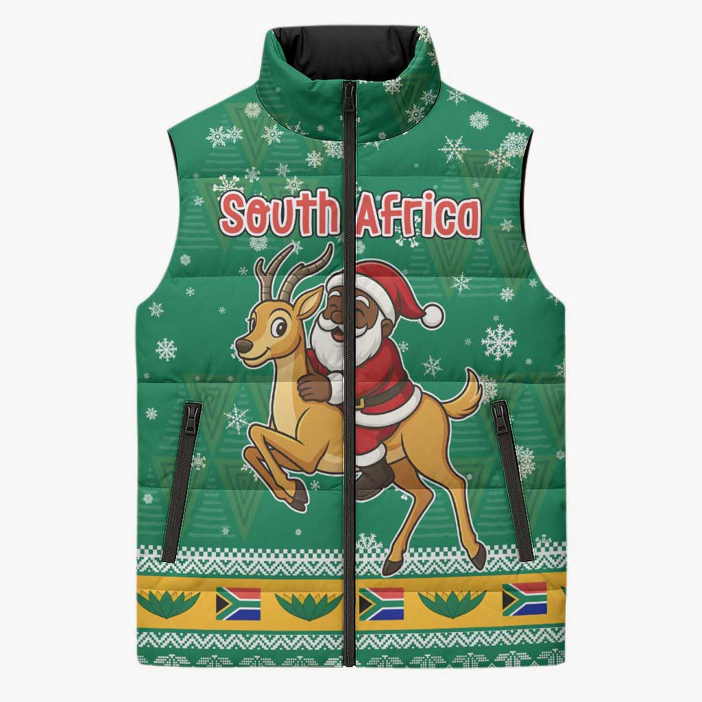 South Africa Christmas Sleeveless Puffer Jacket Santa Reindeer and Africa Map - Wonder Print Shop