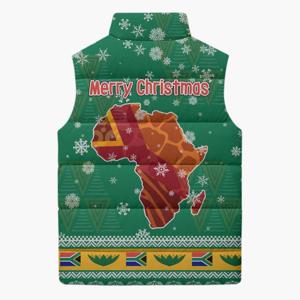 South Africa Christmas Sleeveless Puffer Jacket Santa Reindeer and Africa Map - Wonder Print Shop