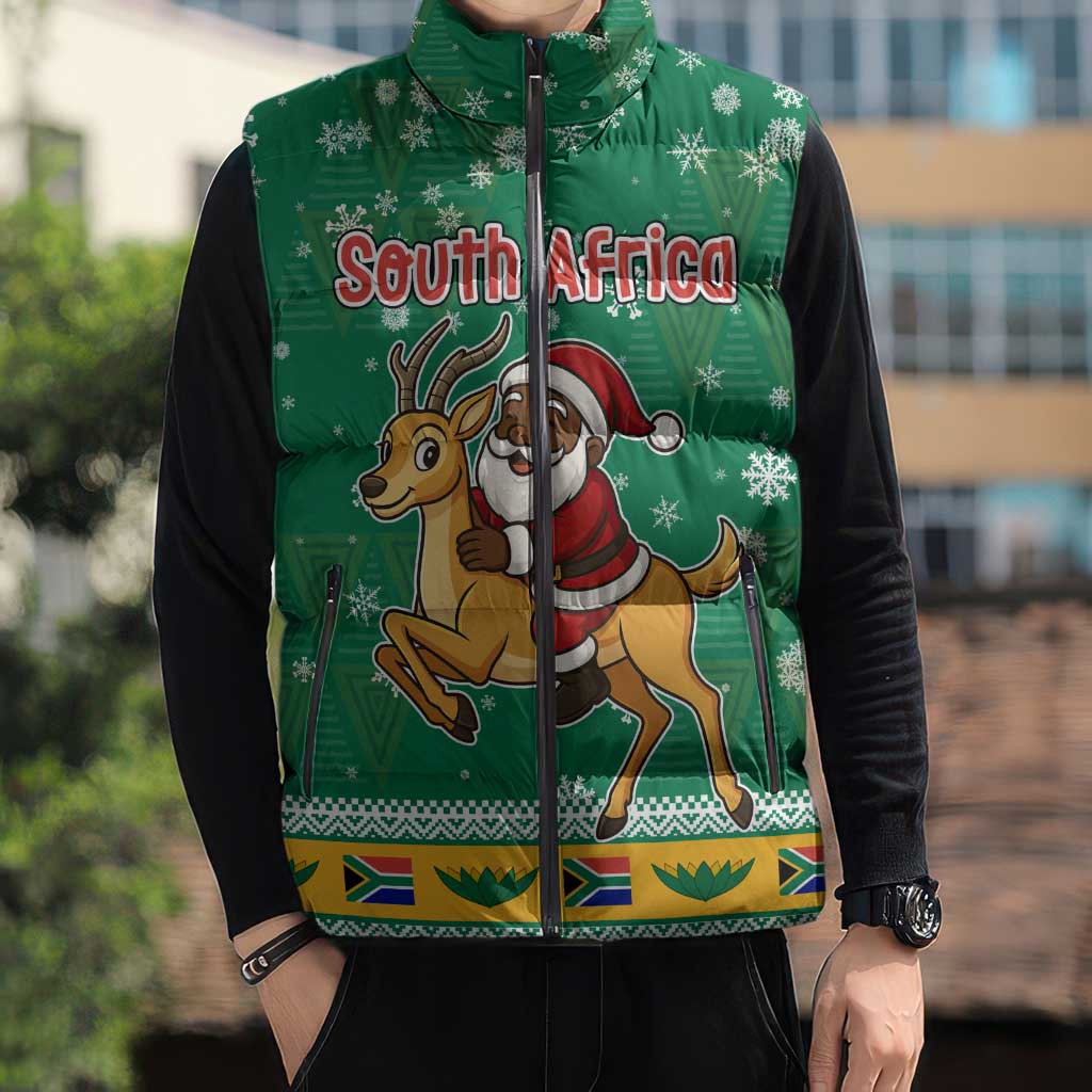 South Africa Christmas Sleeveless Puffer Jacket Santa Reindeer and Africa Map - Wonder Print Shop
