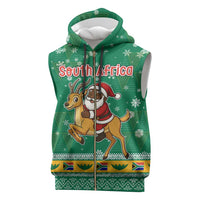 South Africa Christmas Sleeveless Zip Hoodie Santa Reindeer and Africa Map - Wonder Print Shop