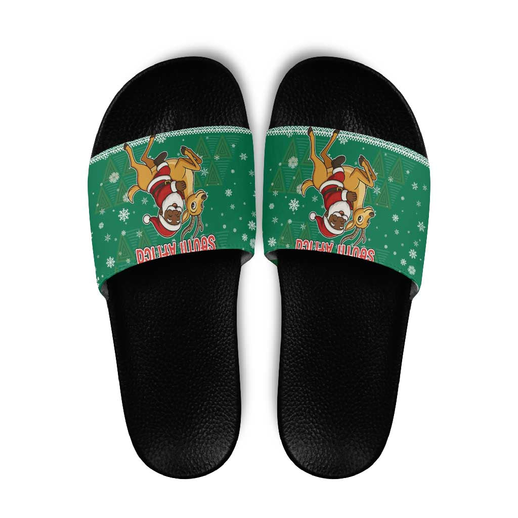 South Africa Christmas Slide Sandals Santa Reindeer and Africa Map - Wonder Print Shop