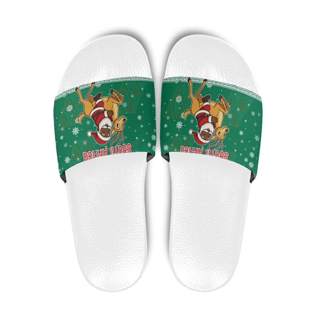 South Africa Christmas Slide Sandals Santa Reindeer and Africa Map - Wonder Print Shop