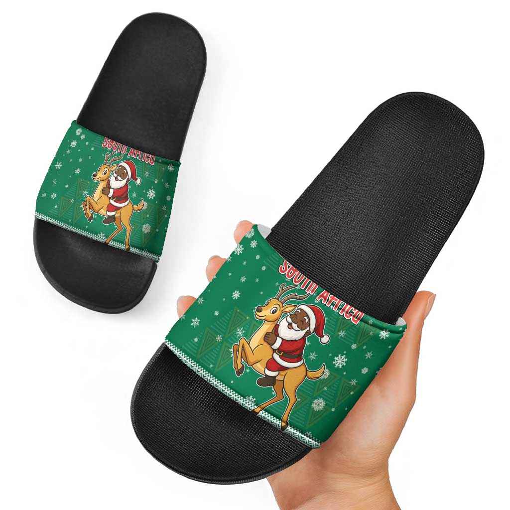 South Africa Christmas Slide Sandals Santa Reindeer and Africa Map - Wonder Print Shop