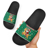 South Africa Christmas Slide Sandals Santa Reindeer and Africa Map - Wonder Print Shop
