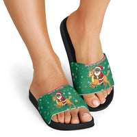 South Africa Christmas Slide Sandals Santa Reindeer and Africa Map - Wonder Print Shop