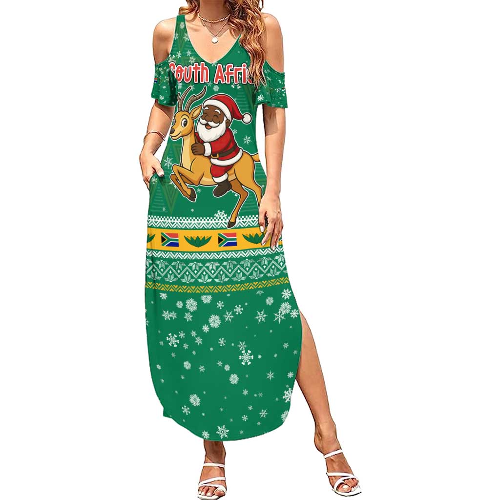 South Africa Christmas Summer Maxi Dress Santa Reindeer and Africa Map - Wonder Print Shop