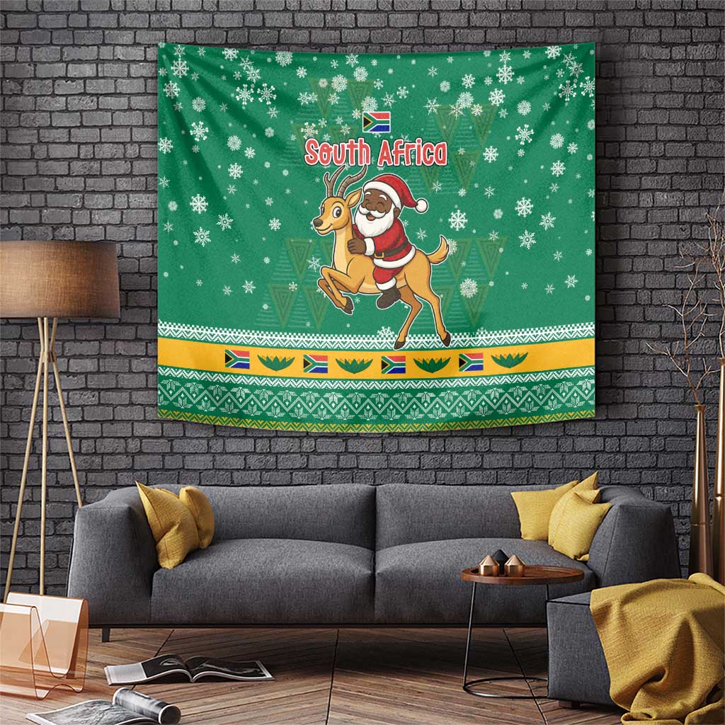 South Africa Christmas Tapestry Santa Reindeer and Africa Map - Wonder Print Shop