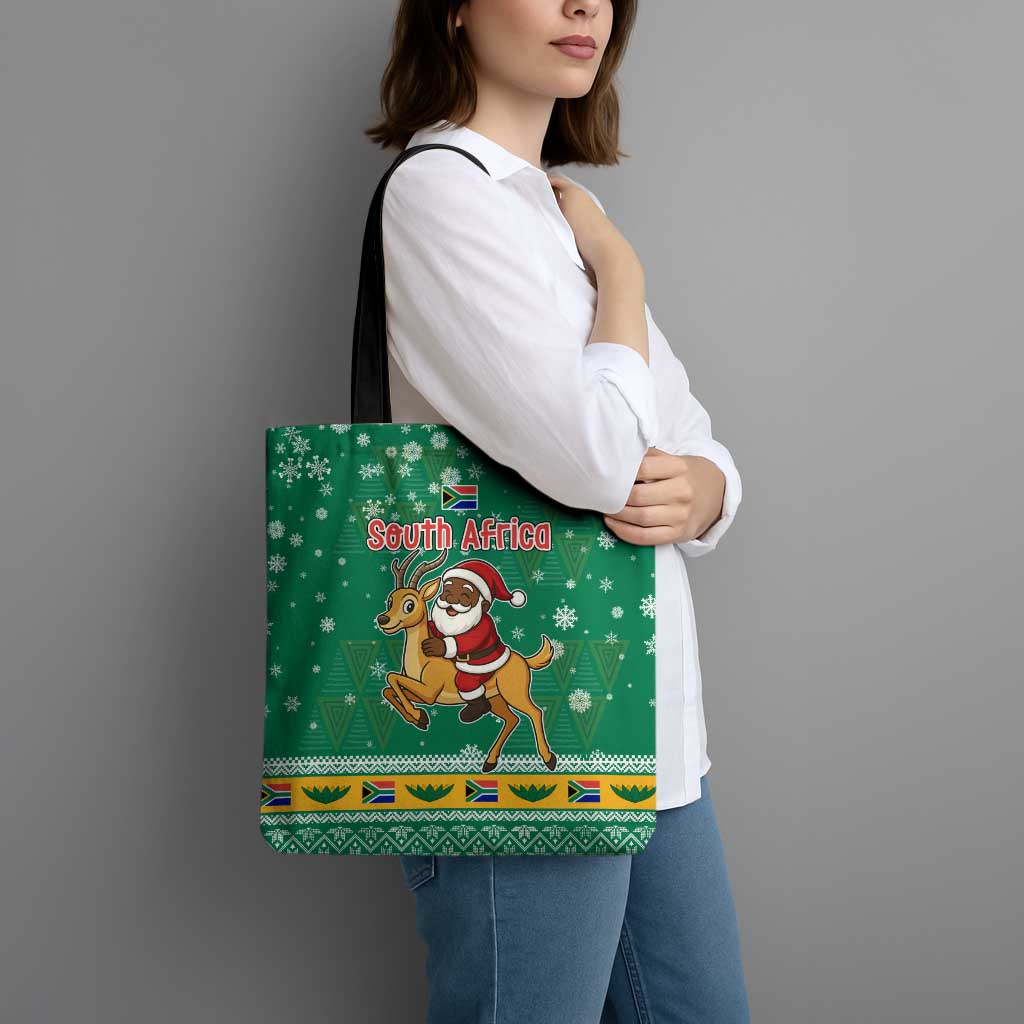 South Africa Christmas Tote Bag Santa Reindeer and Africa Map - Wonder Print Shop