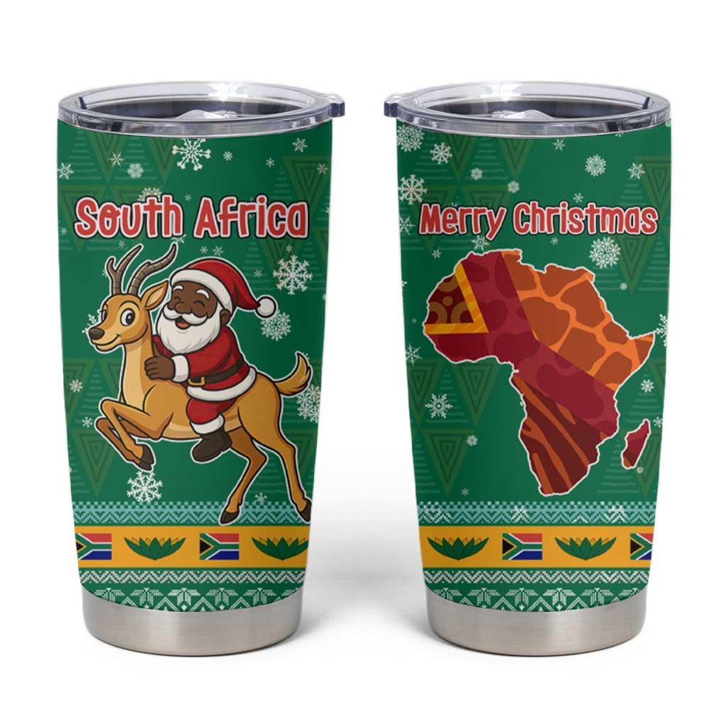 South Africa Christmas Tumbler Cup Santa Reindeer and Africa Map - Wonder Print Shop