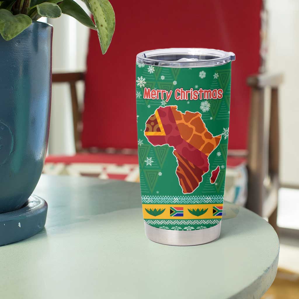South Africa Christmas Tumbler Cup Santa Reindeer and Africa Map - Wonder Print Shop
