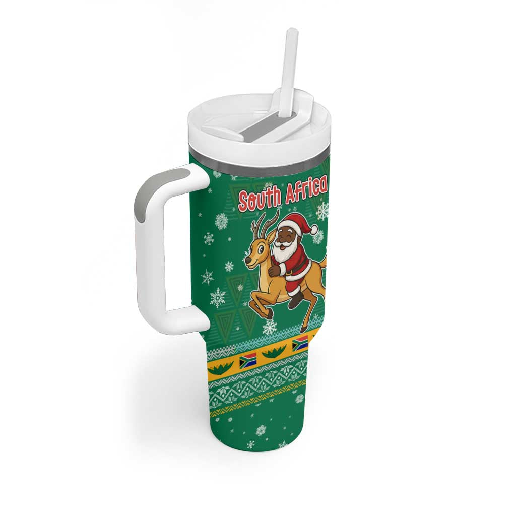 South Africa Christmas Tumbler With Handle Santa Reindeer and Africa Map - Wonder Print Shop