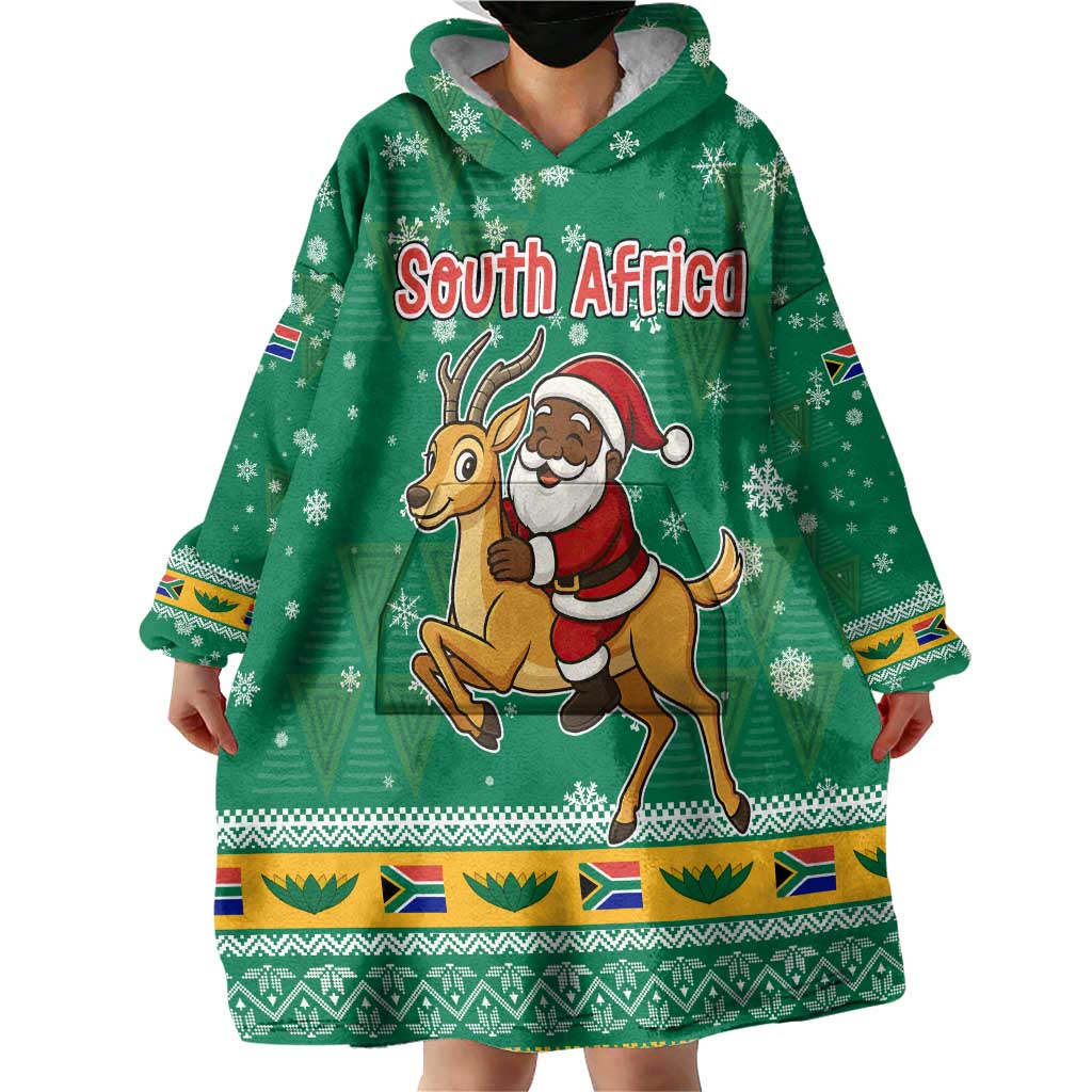 South Africa Christmas Wearable Blanket Hoodie Santa Reindeer and Africa Map - Wonder Print Shop