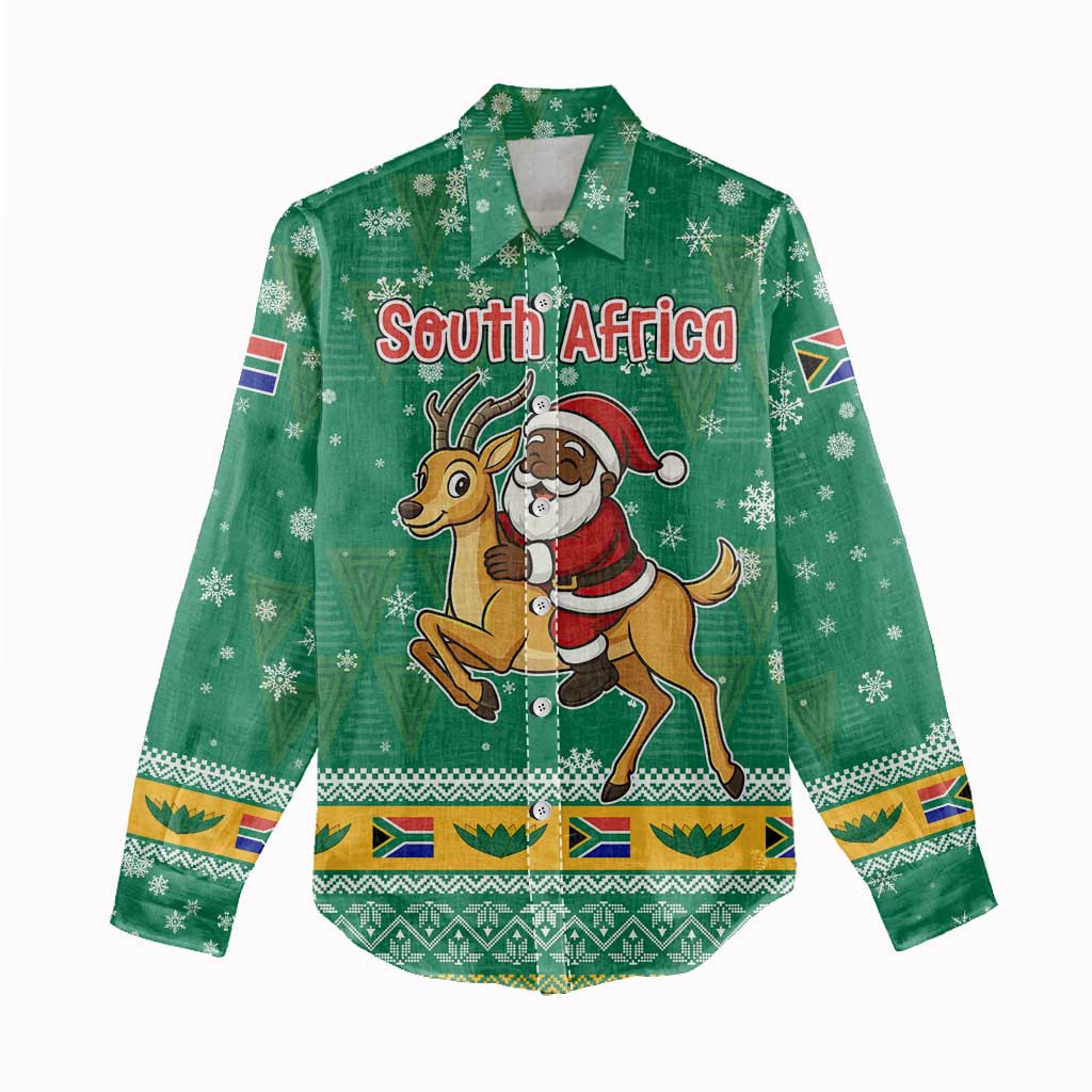 South Africa Christmas Women Casual Shirt Santa Reindeer and Africa Map - Wonder Print Shop