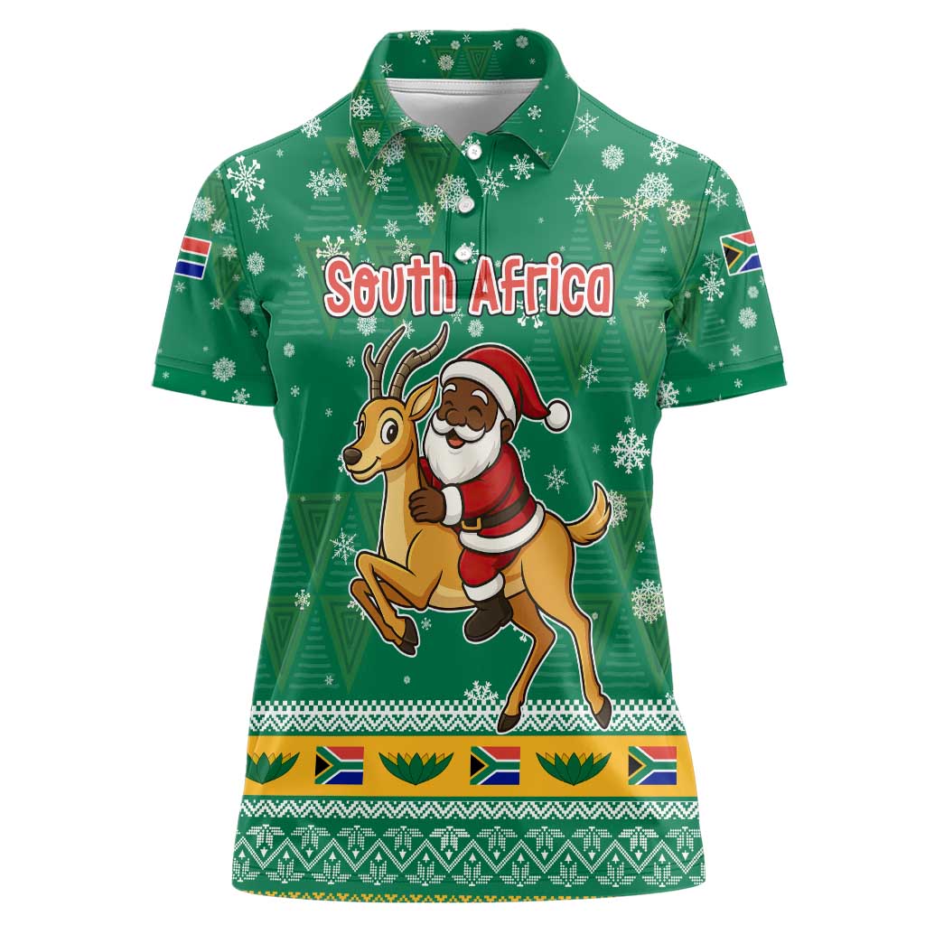 South Africa Christmas Women Polo Shirt Santa Reindeer and Africa Map - Wonder Print Shop