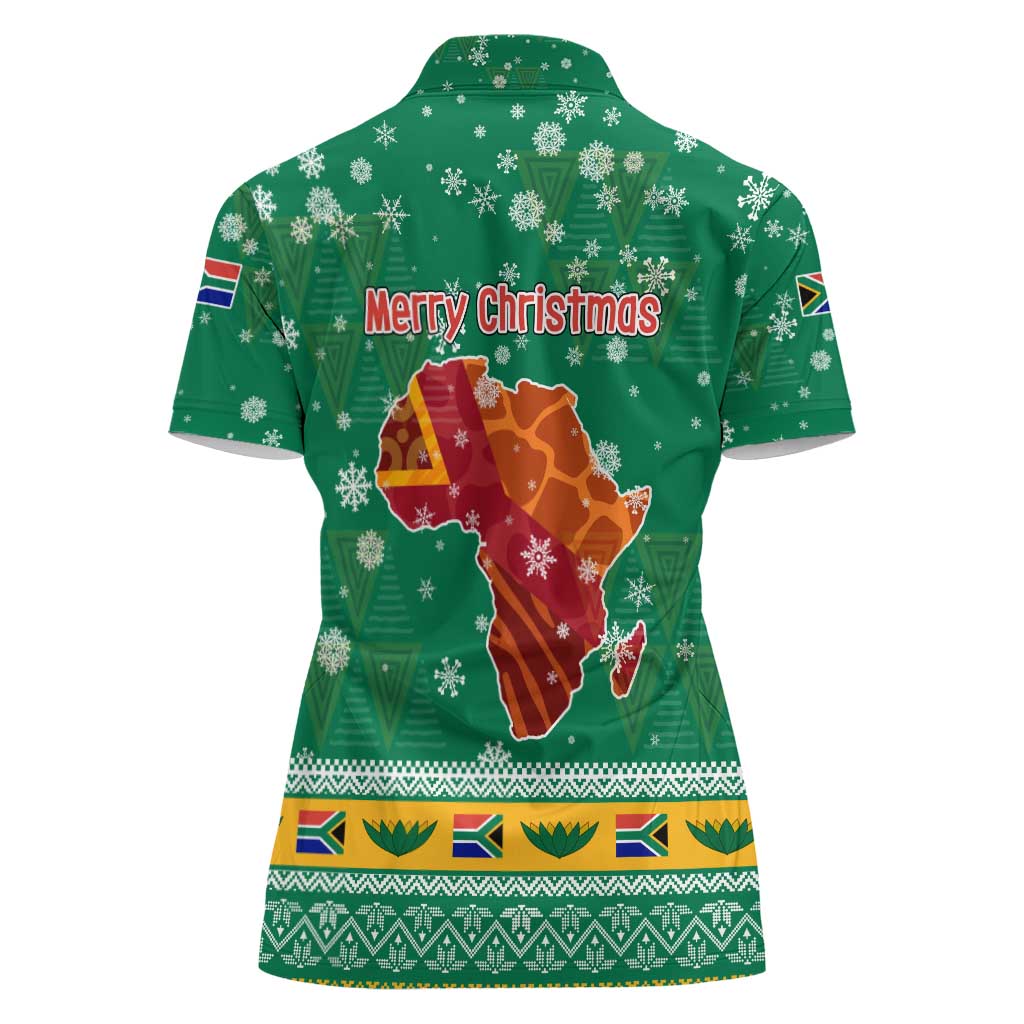 South Africa Christmas Women Polo Shirt Santa Reindeer and Africa Map - Wonder Print Shop