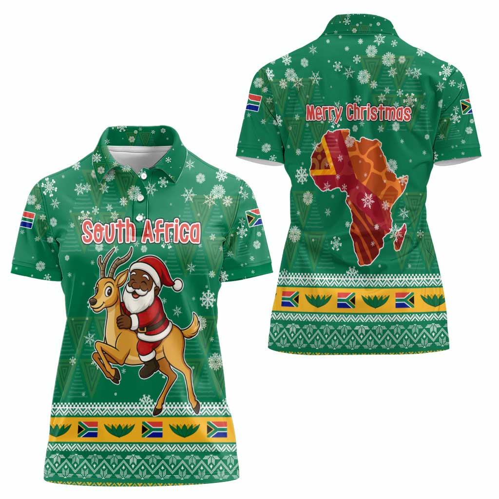 South Africa Christmas Women Polo Shirt Santa Reindeer and Africa Map - Wonder Print Shop