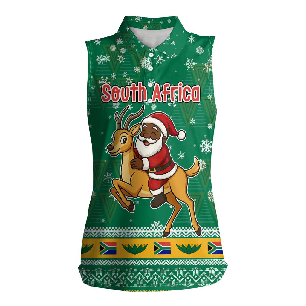 South Africa Christmas Women Sleeveless Polo Shirt Santa Reindeer and Africa Map - Wonder Print Shop