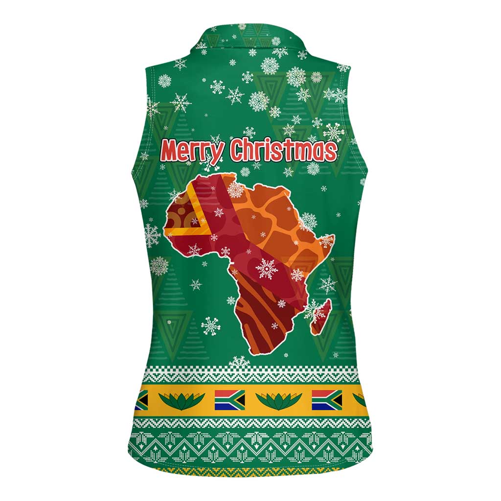 South Africa Christmas Women Sleeveless Polo Shirt Santa Reindeer and Africa Map - Wonder Print Shop