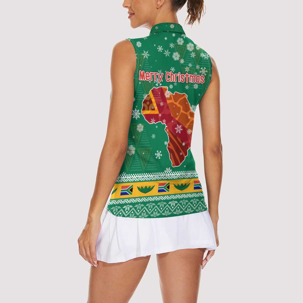 South Africa Christmas Women Sleeveless Polo Shirt Santa Reindeer and Africa Map - Wonder Print Shop