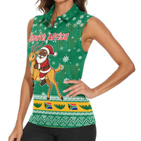 South Africa Christmas Women Sleeveless Polo Shirt Santa Reindeer and Africa Map - Wonder Print Shop