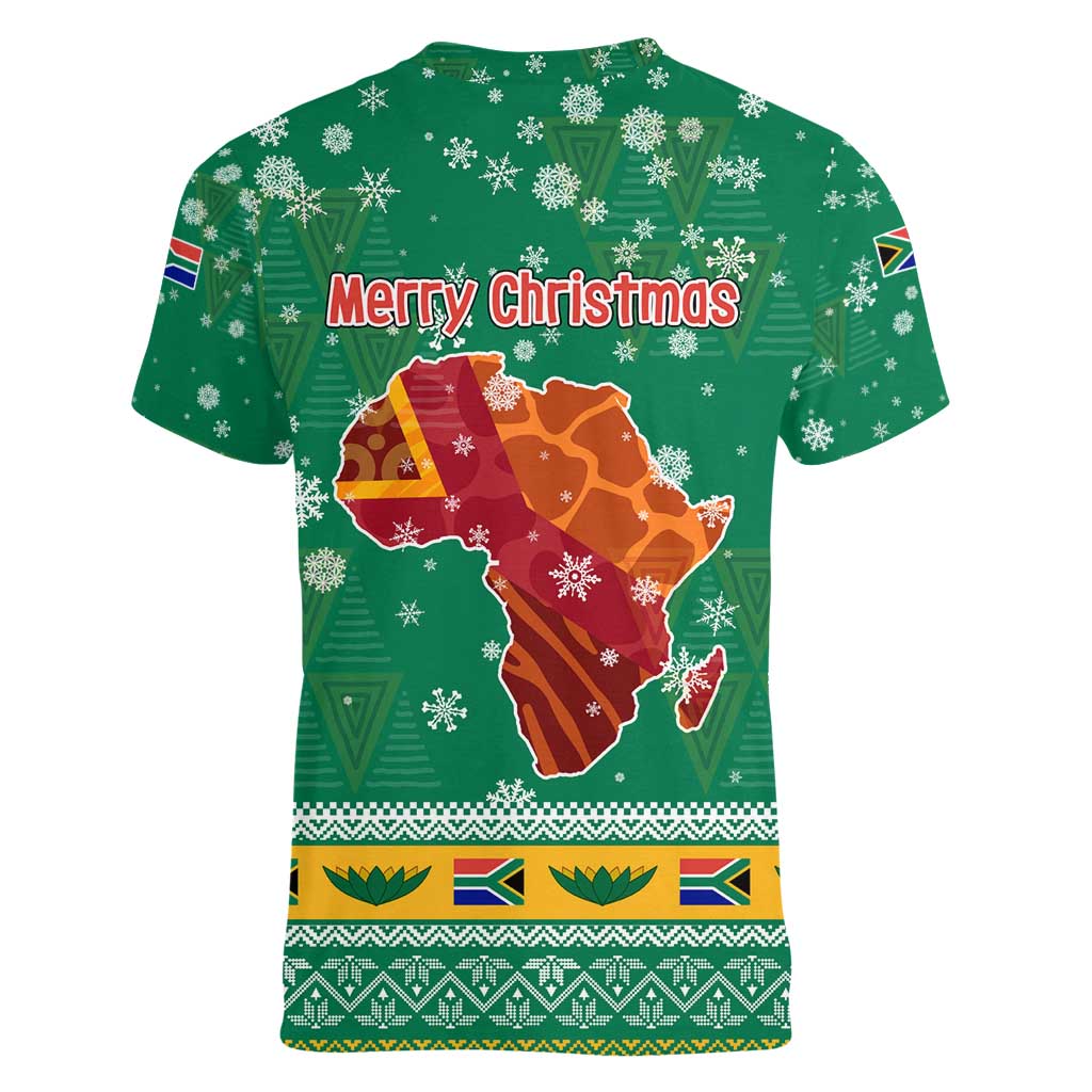 South Africa Christmas Women V-Neck T-Shirt Santa Reindeer and Africa Map - Wonder Print Shop