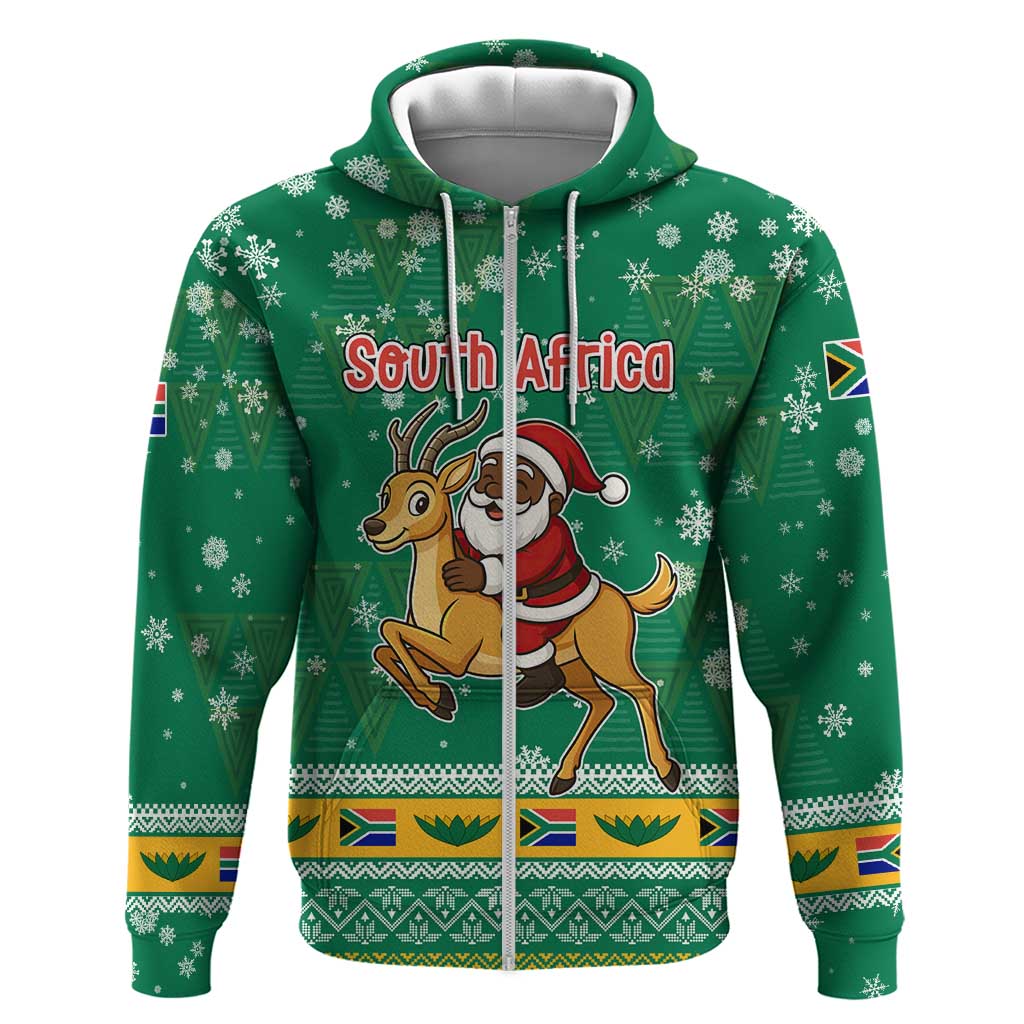 South Africa Christmas Zip Hoodie Santa Reindeer and Africa Map - Wonder Print Shop